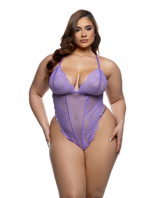 Roma Confidential Queen Kiss & Bloom Lace Teddy Lilac Purple