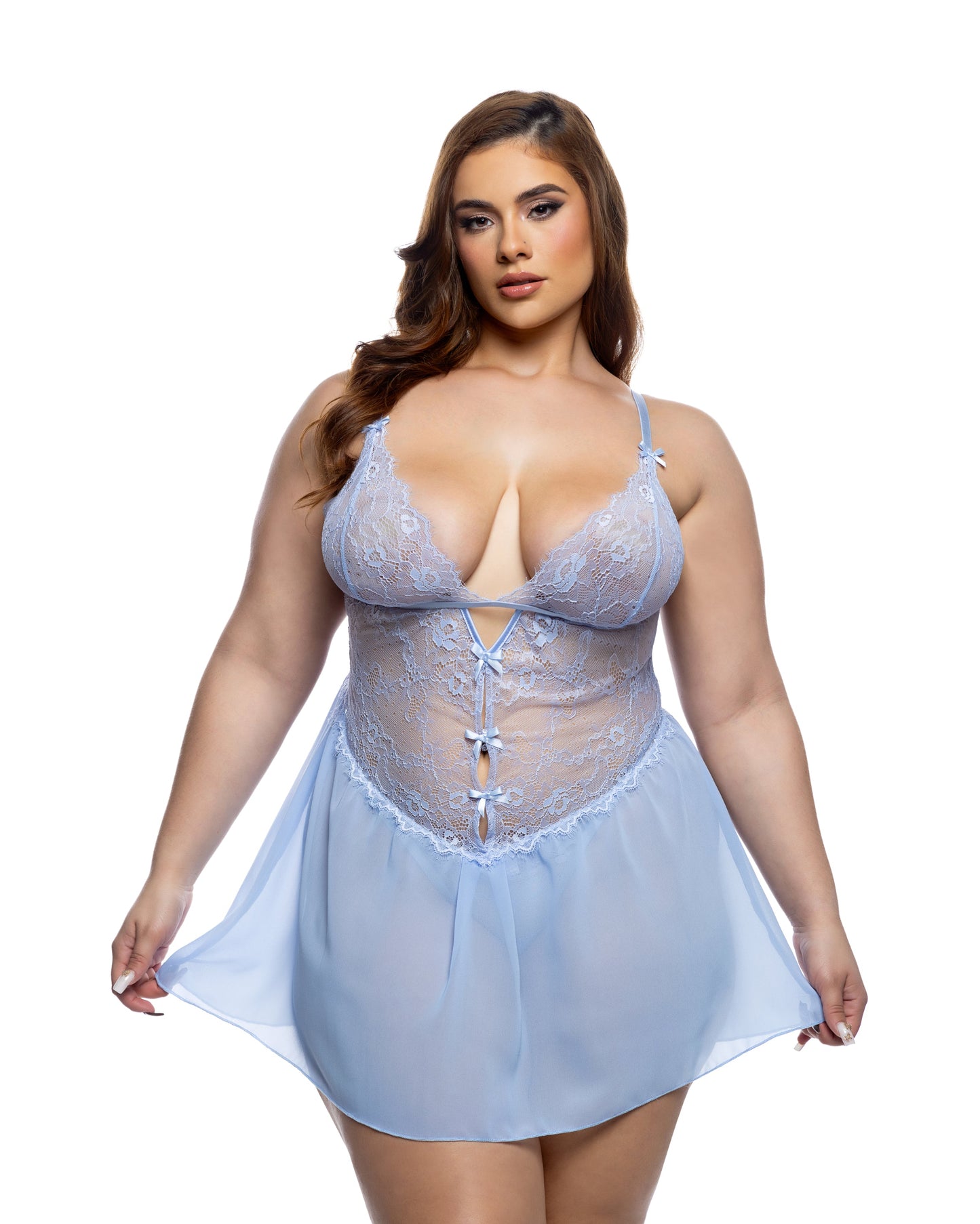 Roma Confidential Queen Paradise Dream Chantilly Lace Chiffon Babydoll Baby Blue