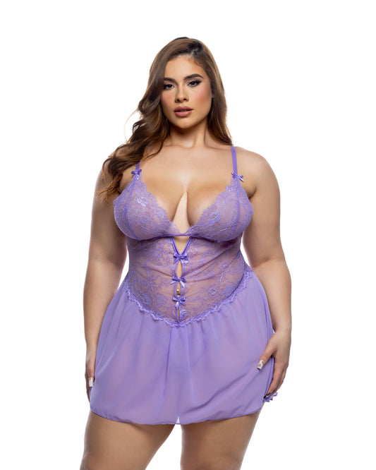 Roma Confidential Queen Paradise Dream Chantilly Lace Chiffon Babydoll Lilac Purple