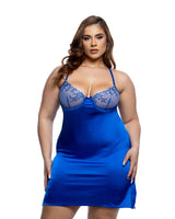 Roma Confidential Queen Blossom Beauty Rose Embroidery Satin Chemise Blue