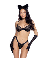 Roma Confidential Wild Thing Bra Set Flocked Leopard Mesh Black