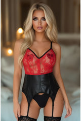 Daisy Corsets Lavish Black/Red Wet Look & Lace Bustier Corset w/Garters