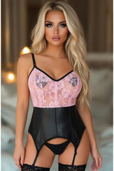Daisy Corsets Lavish Black/Pink Wet Look & Lace Bustier Corset w/Garters