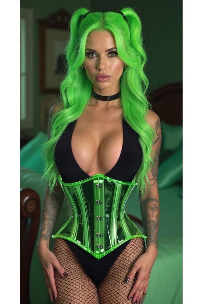 Daisy Corsets Lavish Green Clear Curvy Underbust Waist Cincher Corset