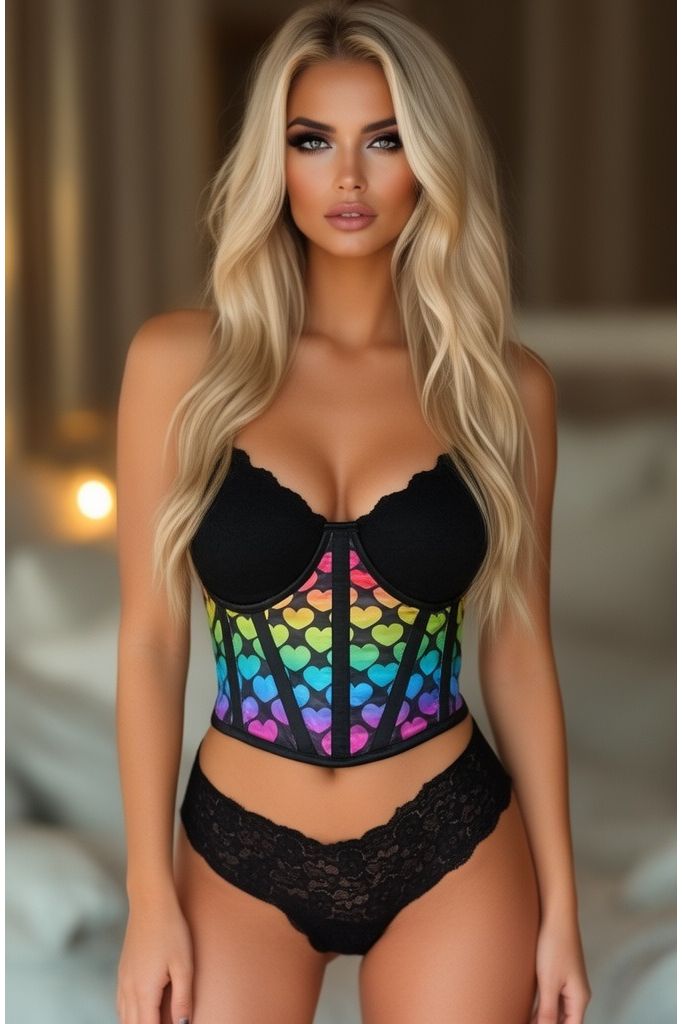 Daisy Corsets Lavish Rainbow Hearts Satin Underwire Waist Cincher Corset