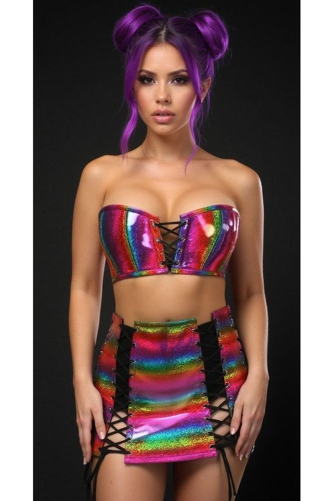 Daisy Corsets Lavish 2 PC Rainbow Glitter Bustier & Skirt Set