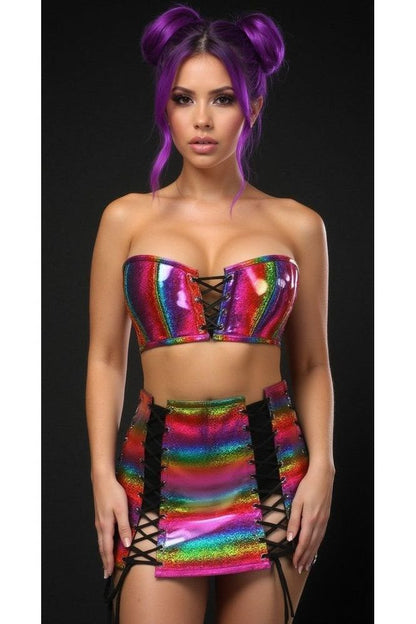Daisy Corsets Lavish 2 PC Rainbow Glitter Bustier & Skirt Set