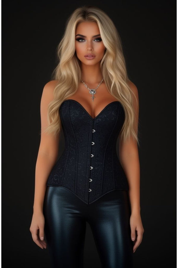 Daisy Corsets Lavish Black Brocade Overbust Corset W/Busk Closure