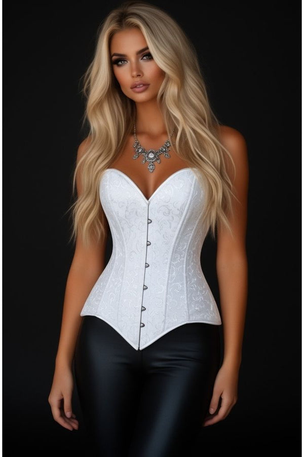 Daisy Corsets Lavish White Brocade Overbust Corset W/Busk Closure