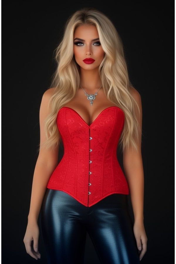 Daisy Corsets Lavish Red Brocade Overbust Corset W/Busk Closure