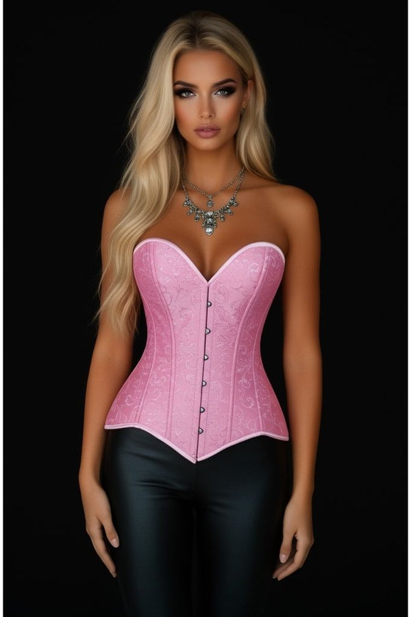 Daisy Corsets Lavish Lt Pink Brocade Overbust Corset W/Busk Closure
