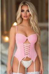 Daisy Corsets Lavish Lt Pink Lycra & Lace Hook & Eye Lace-Up Bustier Corset w/Garters