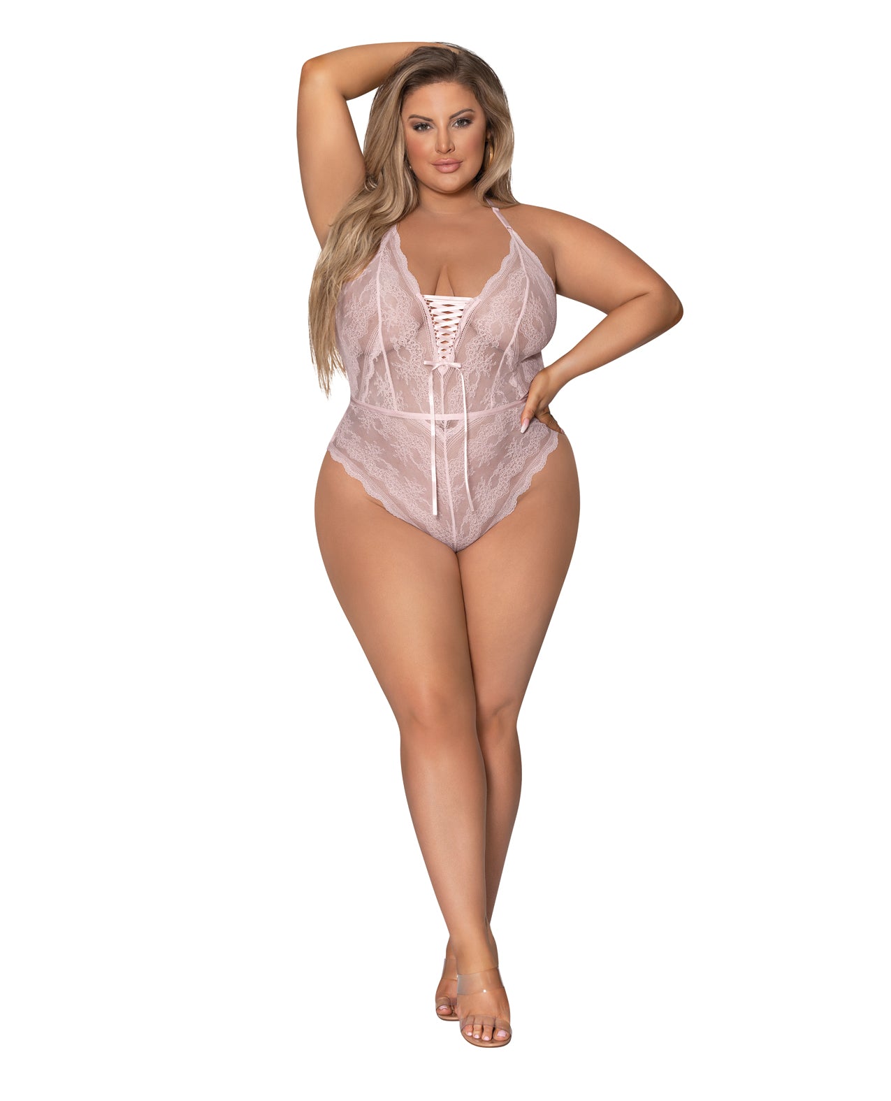 Magic Silk Seabreeze Strappy Back Teddy with Snap Crotch Blush