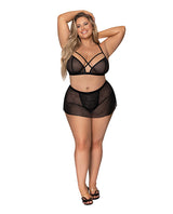 Magic Silk Girl Next Door Strappy Bralette wFlirty Thong Skirt Black