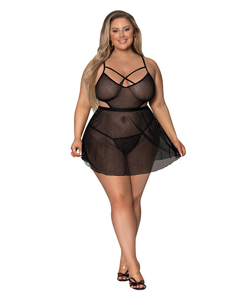 Magic Silk Girl Next Door Babydoll and Crotchless Panty Black