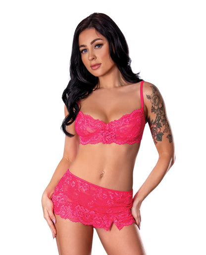 Magic Silk Summer Get It Girl Lace Bra Skirt Thong Set Pink