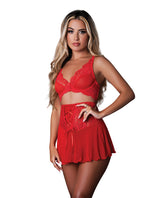 Magic Silk Sugar High Bralette w/ Garter & Panty 3 pc Bra Set - Red