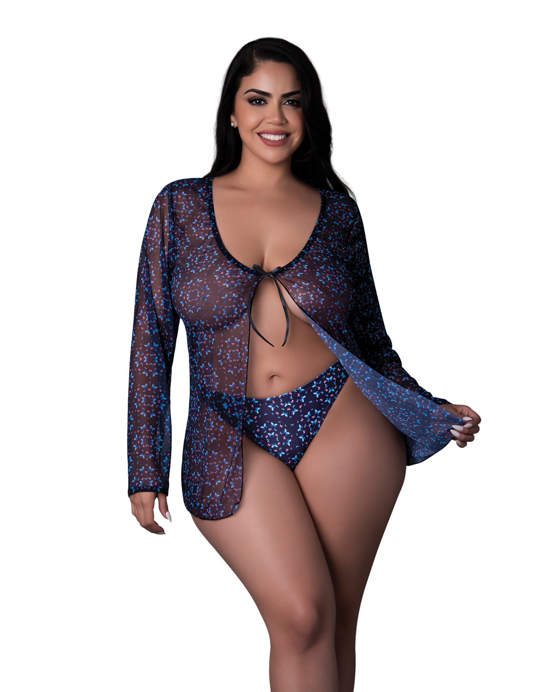 Magic Silk Queen Hazy Dayz Butterfly Blacklight Reflective Tie Front Top Thong S