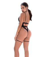 Mapale Sheer Shadow Panel Bodysuit w/Attached Garters Black