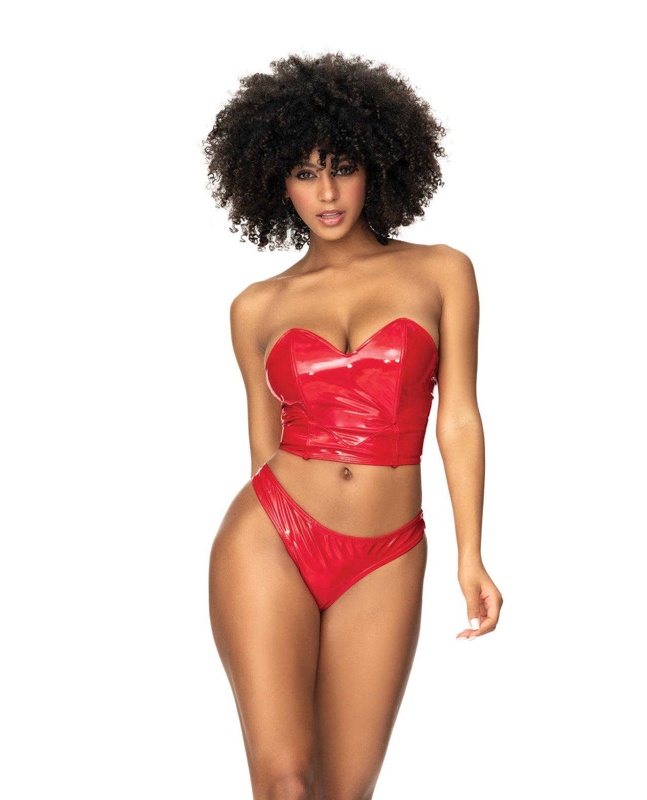 Mapale Wet Look Two in One Bustier Babydoll Set Red