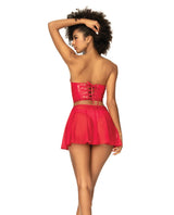 Mapale Wet Look Two in One Bustier Babydoll Set Red-Rebel Romance