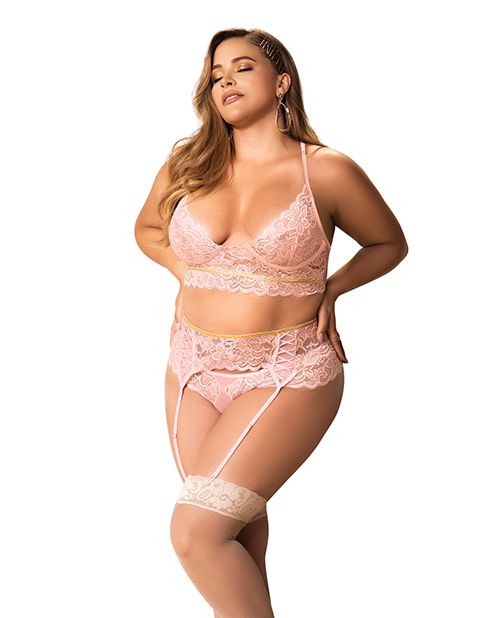 Mapale Lingerie Plus Lace Underwire Bra Set Rose Pink Gold