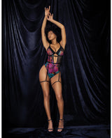 Mapale Flower Print Mesh Underwire Teddy w/Detachable Garter Straps-Rebel Romance