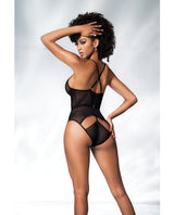 Mapale Mesh Cut Out Strappy Bodysuit Black-Rebel Romance