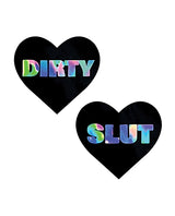 Neva Nude Holographic Dirty Slut Heart Pasties - Black