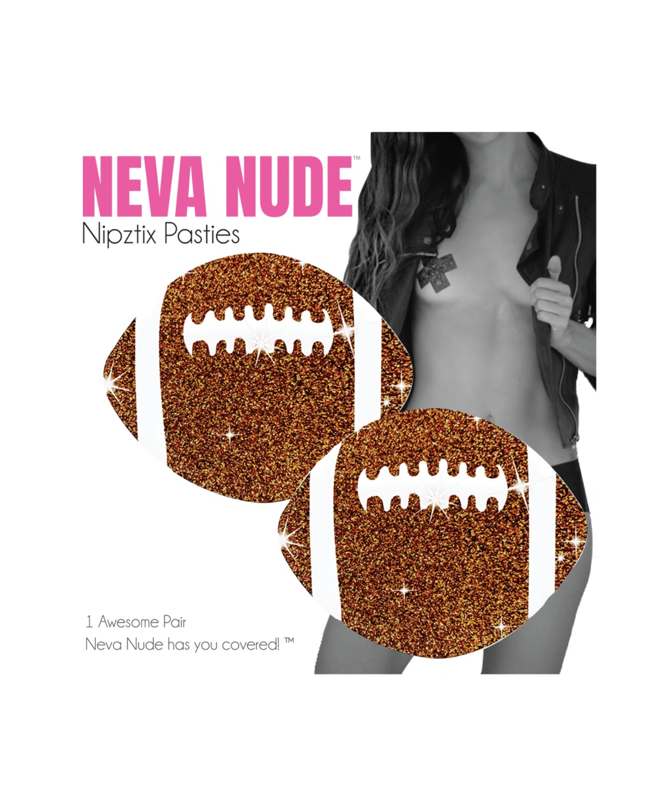 Neva Nude Football Glitter Pasties Nipple Covers Brown