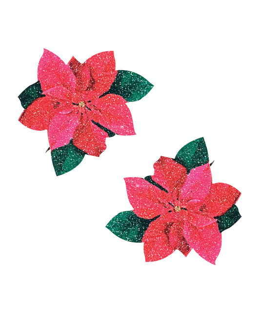 Neva Nude Holiday Poinsettia Glitter Flower Pasties Red/Green