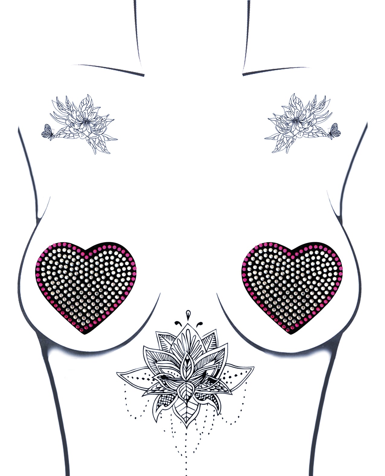 Neva Nude Burlesque Heart N' Soul Crystal Heart Pasties Pink/Clear