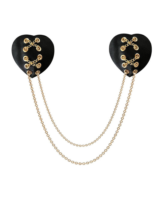 Neva Nude Two Heart Chained Pasties Nipple Covers Black