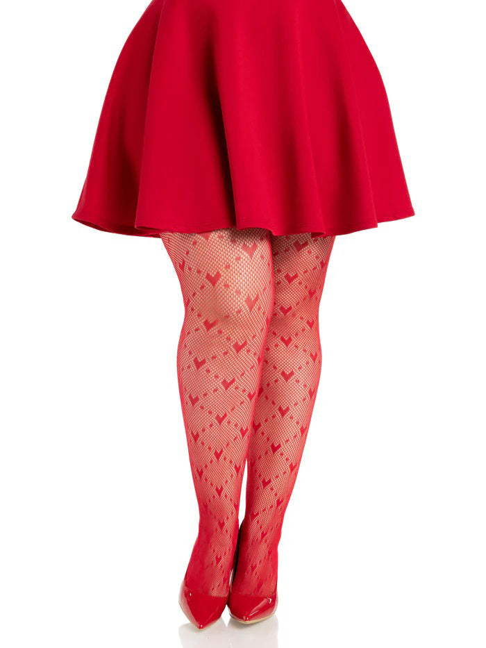 "Plus Valentina Heart Net Tights - 1x 2x - Red LA-9704XRD1X2"