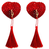 Neva Nude Forever Yours Heart Crystal Tassel Reusable Silicone Pasties - Red