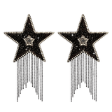 Neva Nude Jewel Crystal Tassel Star Reusable Silicone Pasties - Black