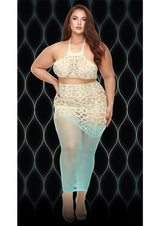 Lapdance Queen Green Goddess 2 Piece Stocking Skirt Top Set Ombre