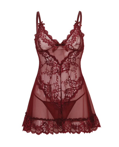 Oh la la Cheri Plus Size Valentine Lacey Babydoll w/G-String - Zinfandel