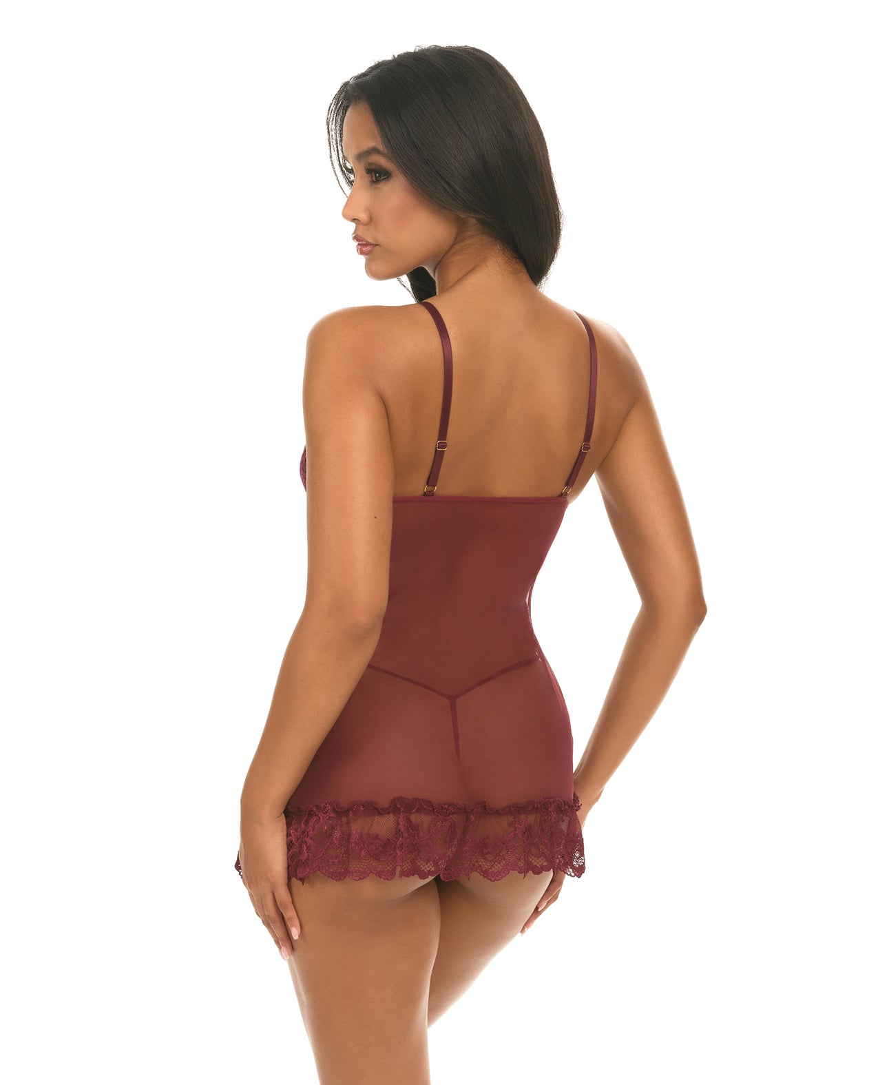 Oh la la Cheri Valentine Lacey Babydoll w/G-String - Zinfandel