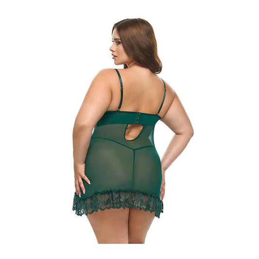 Oh la la Cheri Curvy Valentine Lacey Lace Babydoll with G-String Green