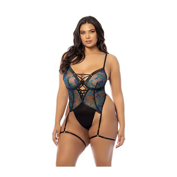 Oh la la Cheri Queen Lola Flower Embroidery Satin Gartered Teddy-Rebel Romance