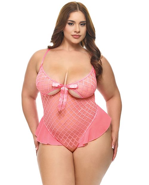 Oh la la Cheri Curvy Aubrielle Diamond Mesh Underwire Teddy Pink
