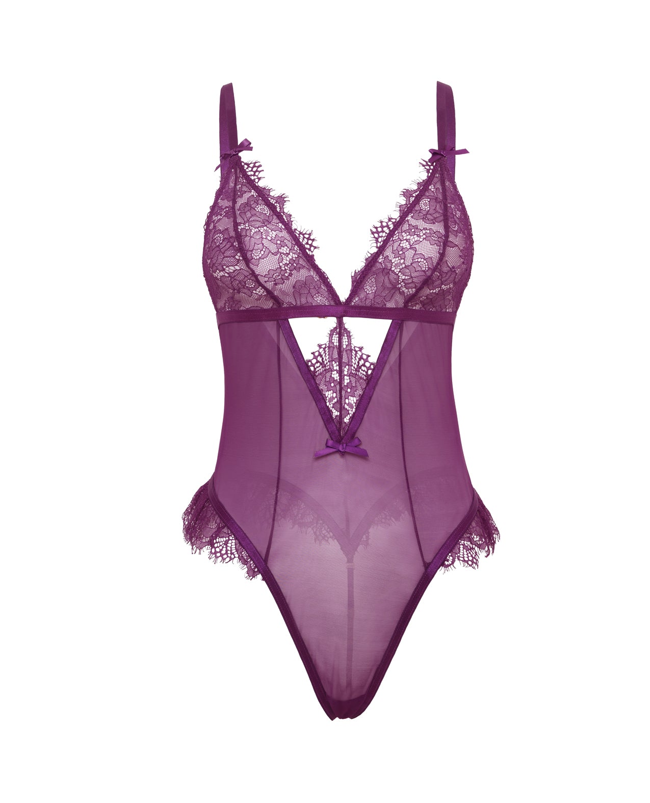 Oh la la Cheri Katana Mesh & Lace Teddy - Purple