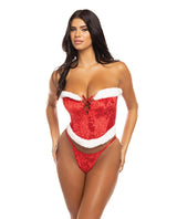 Holiday Santa's Entourage Boned Velvet Bustier w/Marabou Trim & G-String-Rebel Romance
