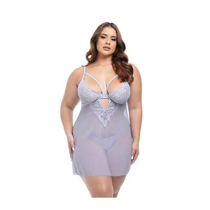 Oh la la Cheri Curvy Elsie Sheer Babydoll Brunnera Blue