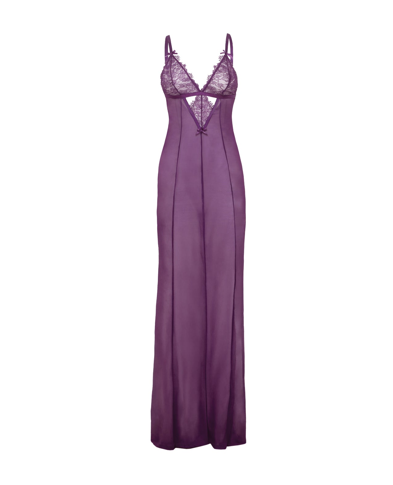 Oh la la Cheri Katana Mesh & Eyelash Lace Gown - Purple