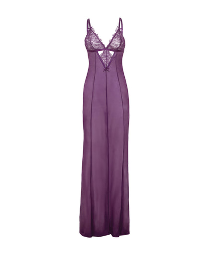 Oh la la Cheri Plus Size Queen Katana Mesh & Eyelash Lace Gown - Purple