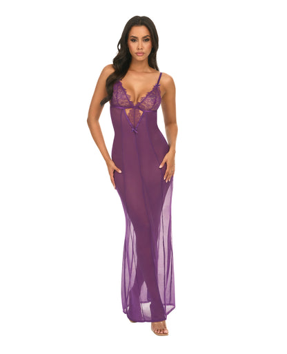 Oh la la Cheri Katana Mesh & Eyelash Lace Gown - Purple