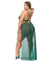 Oh la la Cheri Curvy Cami Lace and Mesh Night Gown Green
