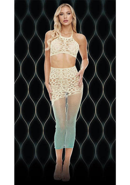 Lapdance Green Goddess 2 Piece Stocking Skirt Top Set Ombre